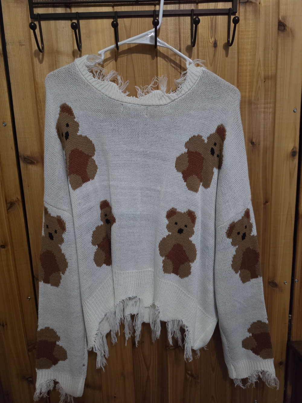 Just Polly New York Distressed Teddy Bear Sweater NWOT - Picture 4 of 11